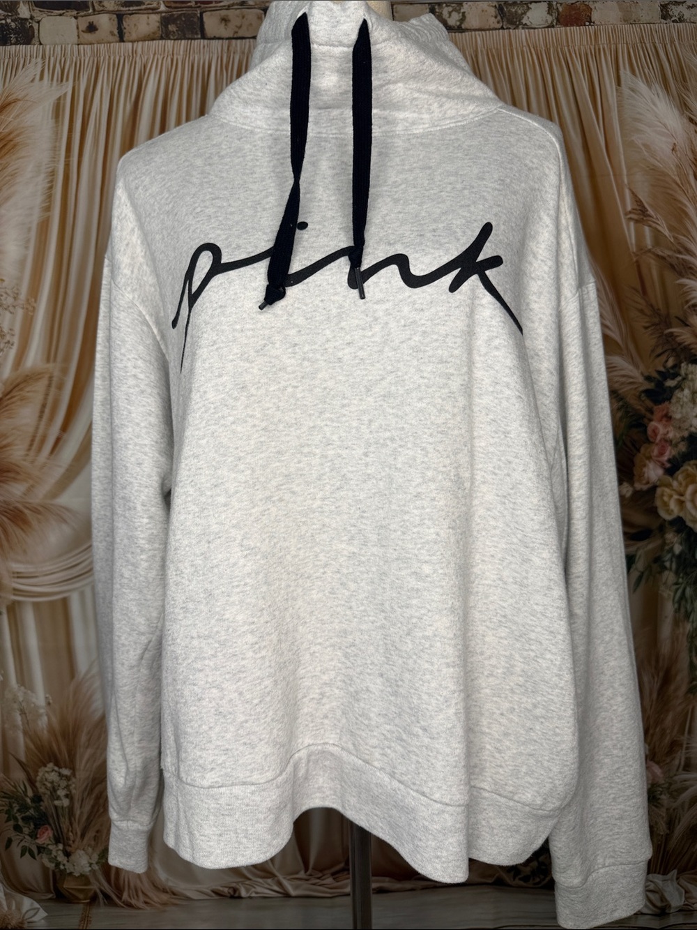 PINK Victoria's Secret Light Gray Hoodie with Black Logo Tag